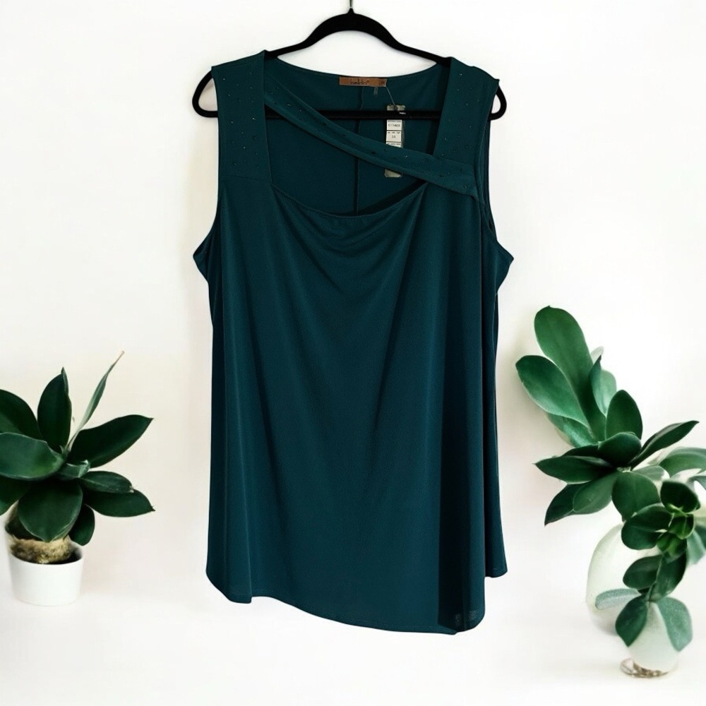 Belldini Winter Teal Sleeveless 3X Rhinestone Caged Neckline‎ Sleeveless Top NWT